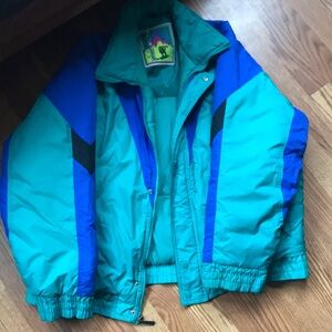 Men's Teal and Blue Puffer Jacket